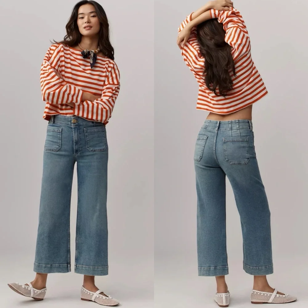 Maeve The Colette Crop High-Rise Wide-Leg Jeans Blue Algae Wash Size 29 - Picture 1 of 12